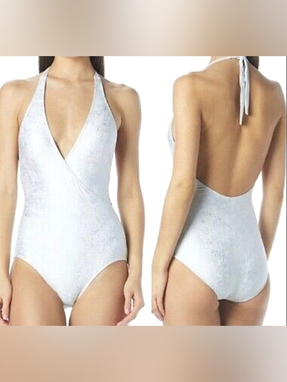 Women’s Halter One-Piece Swimsuit in Shimmery White And Silver